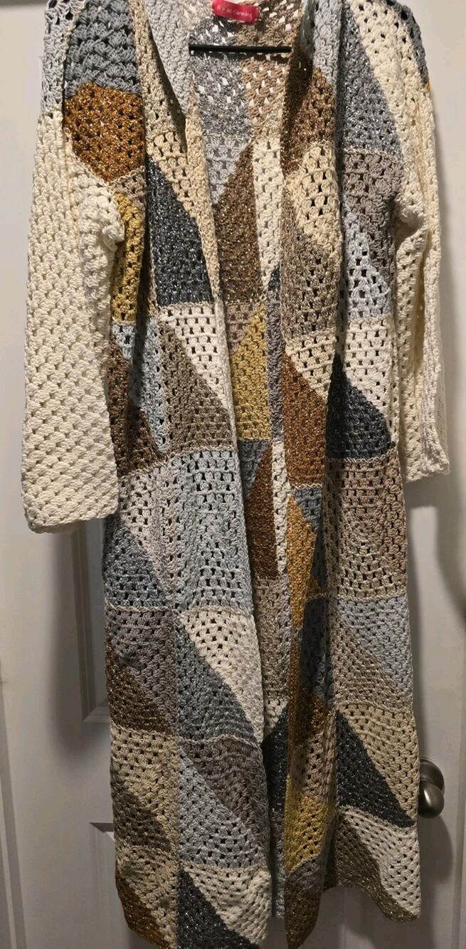 Rose Carmine Luxury Handmade Crochet Long Cardigan Duster Sweater One Size